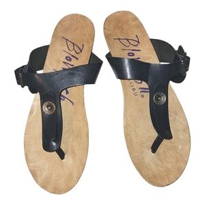 Blowfish Malibu Greco sz 8.5 Blue and Tan Sandals for Women t-strap slides thong